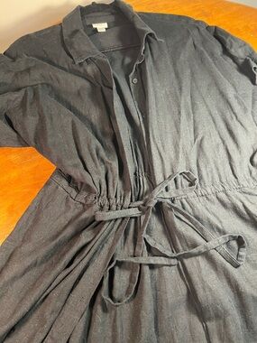 a new day Black Linen Blend Button Front Midi Dress